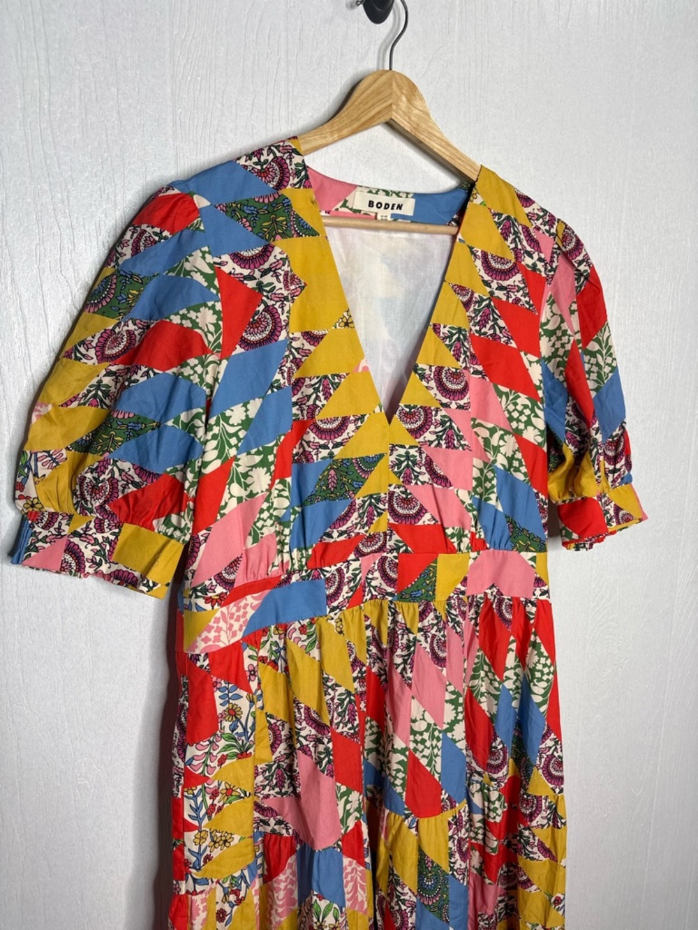 BODEN Bella puff sleeve geometric v neck maxi dress size US 14 - Picture 3 of 13